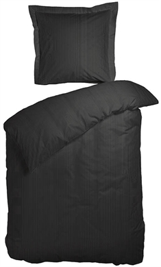 Stribet sengetøj 140x200 cm - Raie sort sengetøj - 100% Bomuldssatin - Night and Day sengesæt